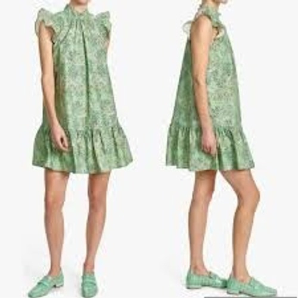 Anthropologie Corey Lynn Calter M Green Mini Dress Leopard Dopamine Garden Party